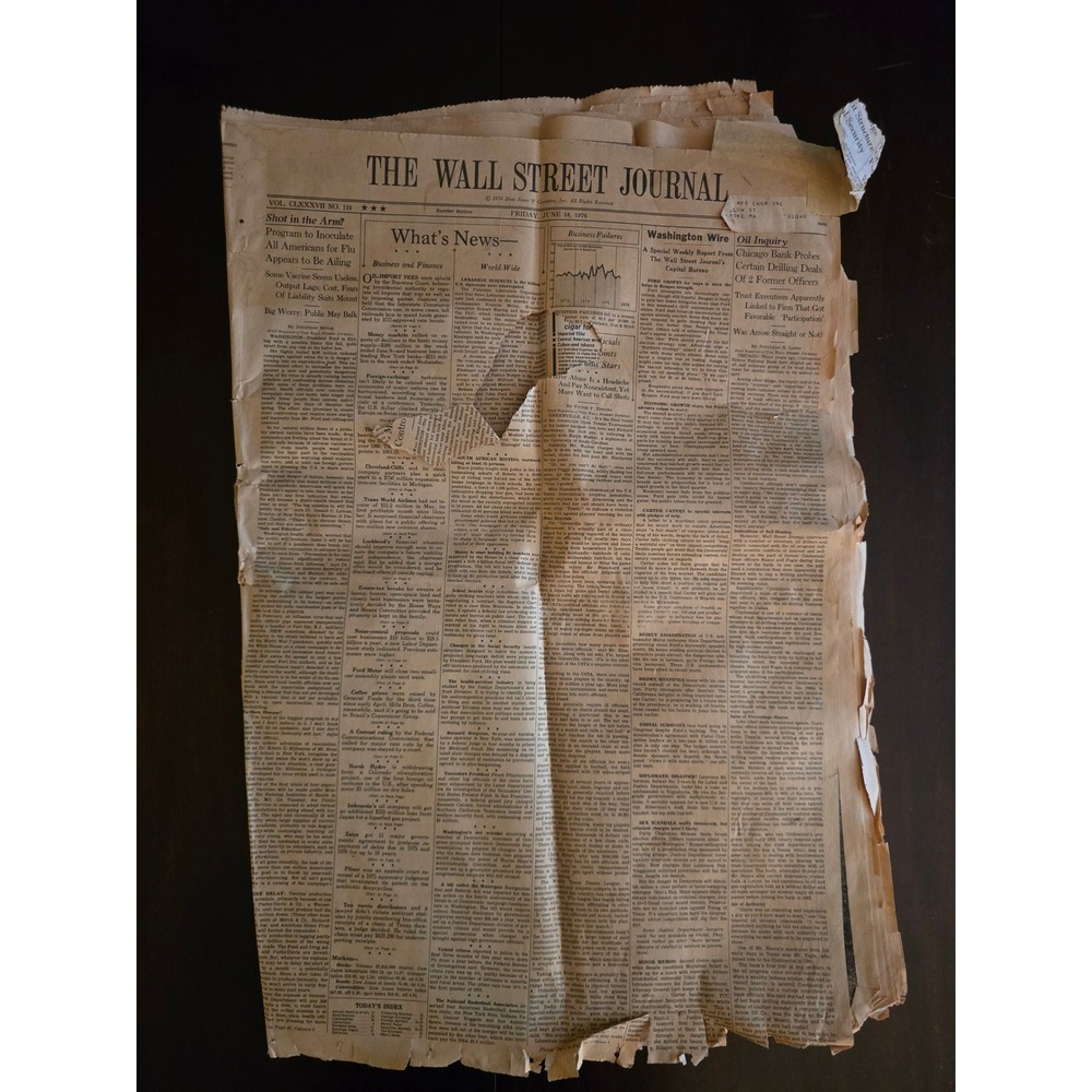 Vintage The Wall Street Journal June 18 1976 Historical Newspaper 1970s News